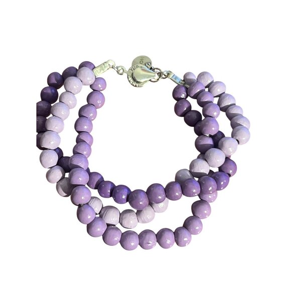 Vintage Teng Yue Multi Strand Bracelet Purple Beads Snap Closure Estate 7.5" - Picture 3 of 6